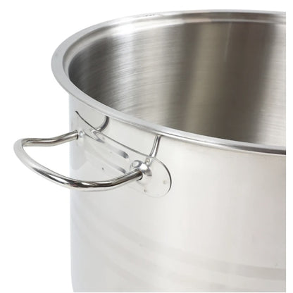 Oala inox, cu capac, baza 5 straturi, 17.5 L, D 32 cm, in interior finisaj satinat, in exterior finisaj lucios cu 3 linii satinate, maner inox, plita electrica, gaz, halogen, inductie, vitroceramica