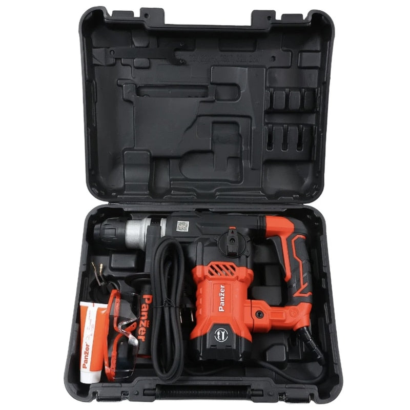 Ciocan rotopercutor Panzer, 1500 W, cu cablu, 920 rpm, SDS-plus, cu ochelari de protectie, 3.3 J, 230V, pentru otel, beton, lemn, 4250 percutii bpm, gaurire cu / fara percutie, daltuire, protectie II