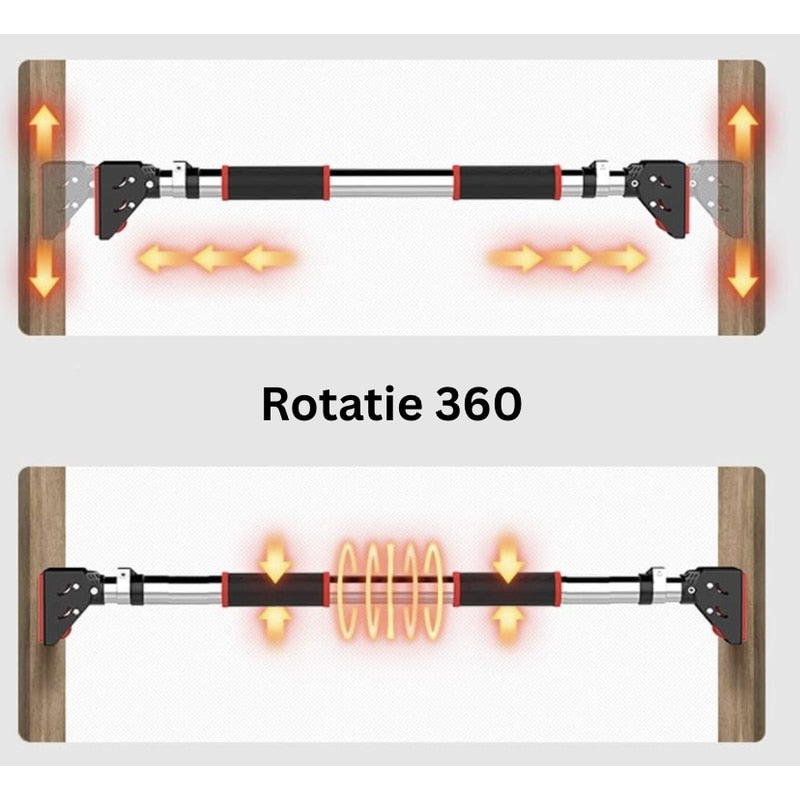 Bara tractiuni telescopica cu prindere pe usa, 4 in 1, reglabila 72-98 cm compatibil majoritatea usilor, fara gauri in pereti, simplu de montat apartament, NETERRA, Sarcina 200 kg max, Negru rosu