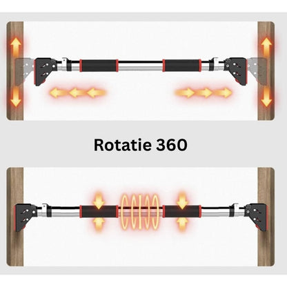 Bara tractiuni telescopica cu prindere pe usa, 4 in 1, reglabila 72-98 cm compatibil majoritatea usilor, fara gauri in pereti, simplu de montat apartament, NETERRA, Sarcina 200 kg max, Negru rosu