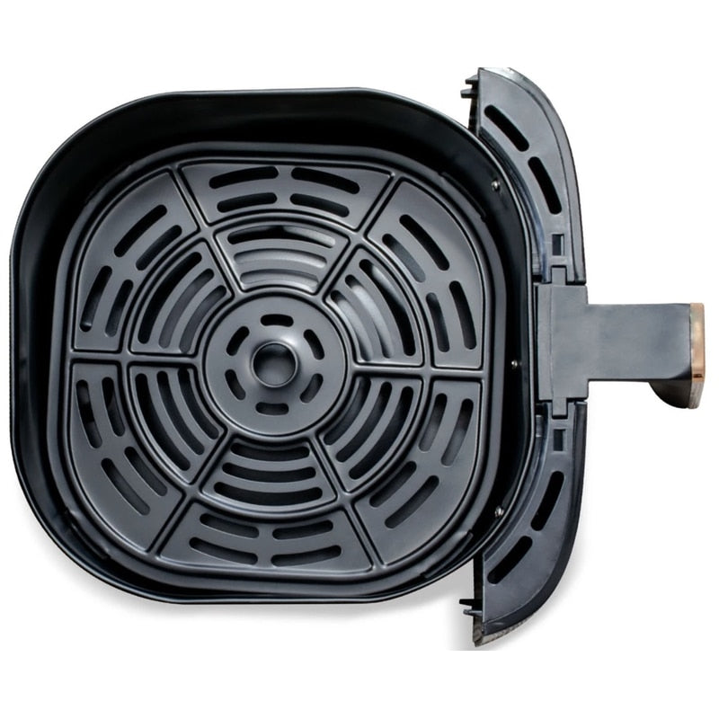Friteuza cu aer cald, airfryer, Zass, 1450W, 5 litri, 8 programe, oprire automata, digital, vas antiaderent, termostat reglabil, maner termoizolant, negru si auriu, 3.8kg, cablu 0.6m, 27 x 31 x 33 cm