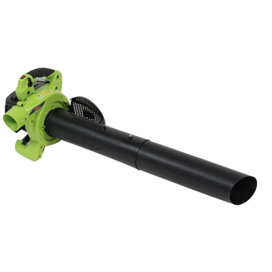 Suflanta / aspirator frunze, pe benzina, Grunman, motor termic in 2T, 0.8 k.W, 1.09 CP, sac 45 l, alimentare amestec benzina + ulei, 6.25 kg, 108 dB, 7500 rot/min, Raport de tocare 16:1, 252 km/h