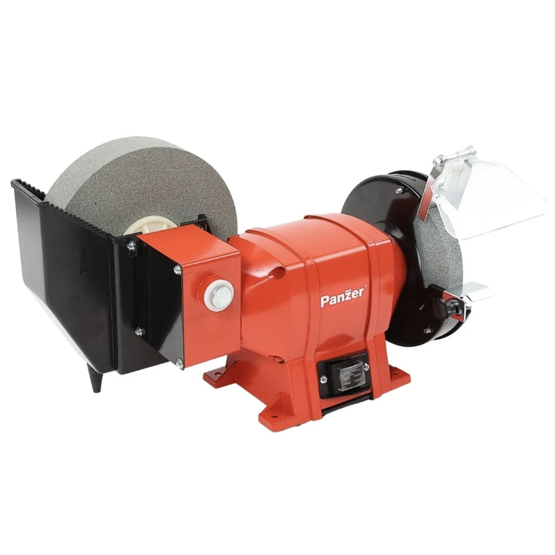 Polizor de banc Panzer, 250W, 2950rpm, 150mm, polizare uscata si umeda, scut de protectie pentru ochi, ideal pentru ascutirea cutitelor, daltilor si altor scule de taiere, 230V, ventilare racire