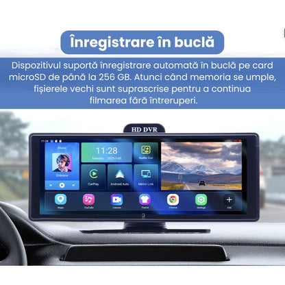 Multimedia player auto, ecran Carplay android, Apple, PNI, Bluetooth, slot card microSD, Aux in, ecran IPS tactil 10.26 inch, radio 87.5 - 108 FM transmitter, Miracast, AirPlay, camera spate, 700 g