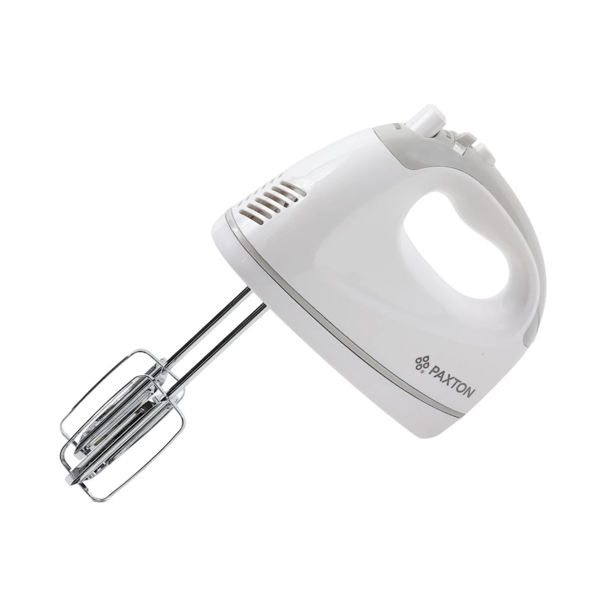 Mixer de mana, Paxton, 300 W, 5 viteze, functie Turbo, carlig framantare, paleta amestecare, buton de ejectare accesorii, alb cu gri, 1.16 kg, 82 db, 7.7 x 18.2 x 15.1 cm, 230V, 0.8 m, plastic metal