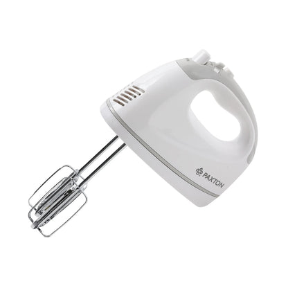 Mixer de mana, Paxton, 300 W, 5 viteze, functie Turbo, carlig framantare, paleta amestecare, buton de ejectare accesorii, alb cu gri, 1.16 kg, 82 db, 7.7 x 18.2 x 15.1 cm, 230V, 0.8 m, plastic metal