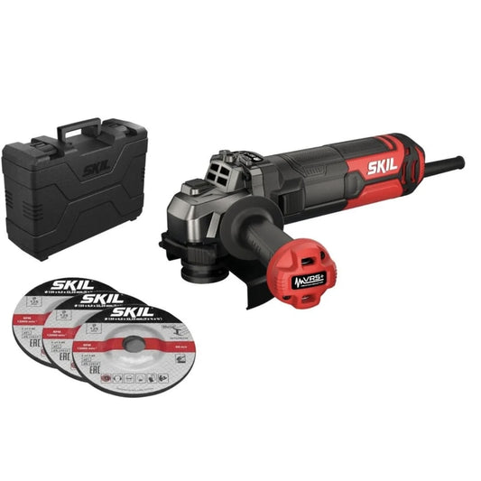 Polizor unghiular Skil, 1010 W, 12000 rpm, 125 mm, cu 3 discuri abrazive si valiza din plastic, indepartarea ruginii, 97 dB, durata viata lunga, 230V, 2.5 kg, M14, aparatoare, Sistem de blocare
