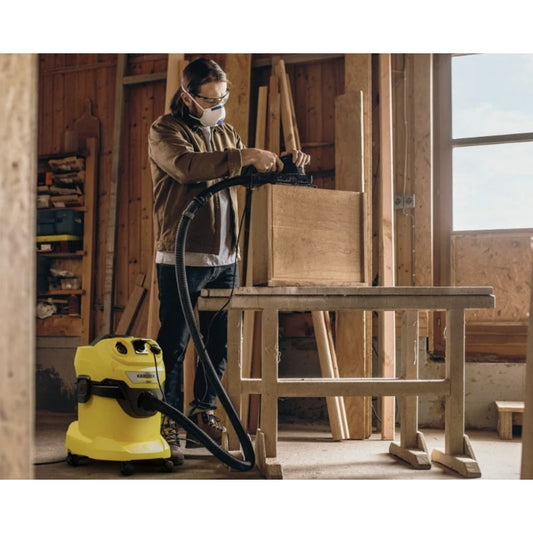 Aspirator cu sac Karcher, 1100 W, 20 L, aspirare umedă și uscată, galben și negru, furtun 2.2 m