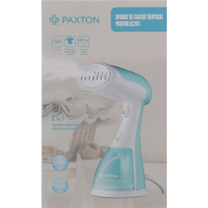 Fier de călcat vertical cu abur Paxton, 1500 W, capacitate rezervor 0.3 litri, turcoaz, 14x11x27.5cm