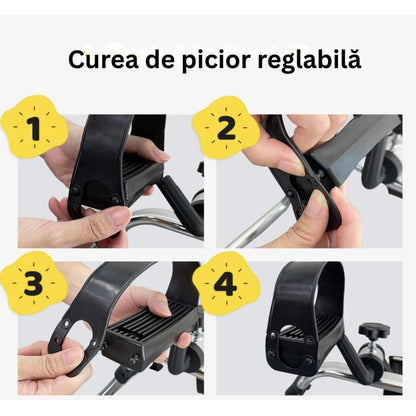 Mini bicicleta statica exercitii recuperare medicala, NETERRA, antrenament, pliabila, gri, exercitii picioare si brate, imbunatateste circulatia si mobilitatea, dimensiuni si dificultate ajustabila