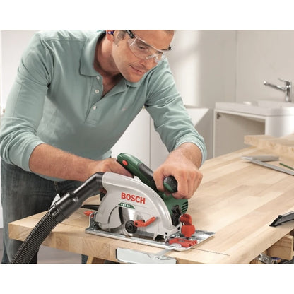 Fierastrau circular Bosch PKS, pentru taiere lemn, 1200 W, 5600 rpm, diametru panza 160mm, diametru alezaj 20 mm, 3.9 kg, protectie II, talpa 153 x 288 mm, 38 mm taiere la 45 grade, 55 mm la 90 grade