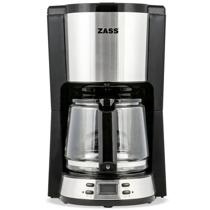 Cafetiera Zass, 1000 W, 1500 ml, capacitate 12 cesti, functie antipicurare, functie de mentinere la cald, oprire automata, programare intarziata, negru + argintiu, cablu 0.8 m, 2.57 kg, 230 V