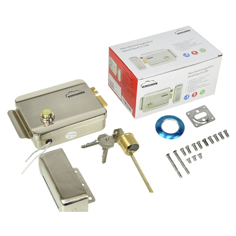 Yala electromagnetica SilverCloud, deschidere stanga, alama si nichel satinat, 12V, 125.5x101x39mm, set cu 3 chei