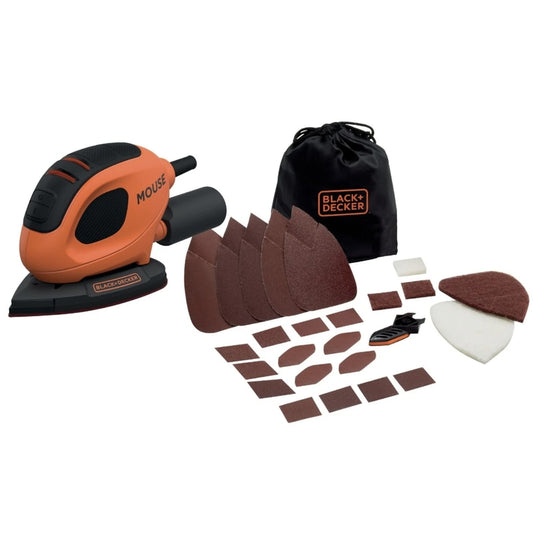 Slefuitor multifunctional, cu vibratii, locuri greu de accesat, Black Decker, 54 W, include 15 accesorii slefuire, adaptor pentru aspirator, geanta pentru accesorii, 800 g, 230V, conector anti praf