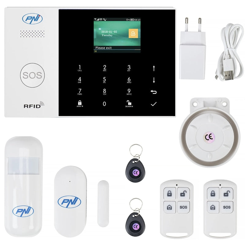 Sistem alarma wireless PNI, control Tuya, actiune 100 metri, detectie de miscare, de la -26 la +60 grade, 230V, alb si negru, IP20