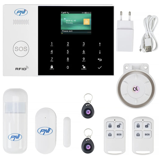 Sistem alarma wireless PNI, control Tuya, actiune 100 metri, detectie de miscare, de la -26 la +60 grade, 230V, alb si negru, IP20