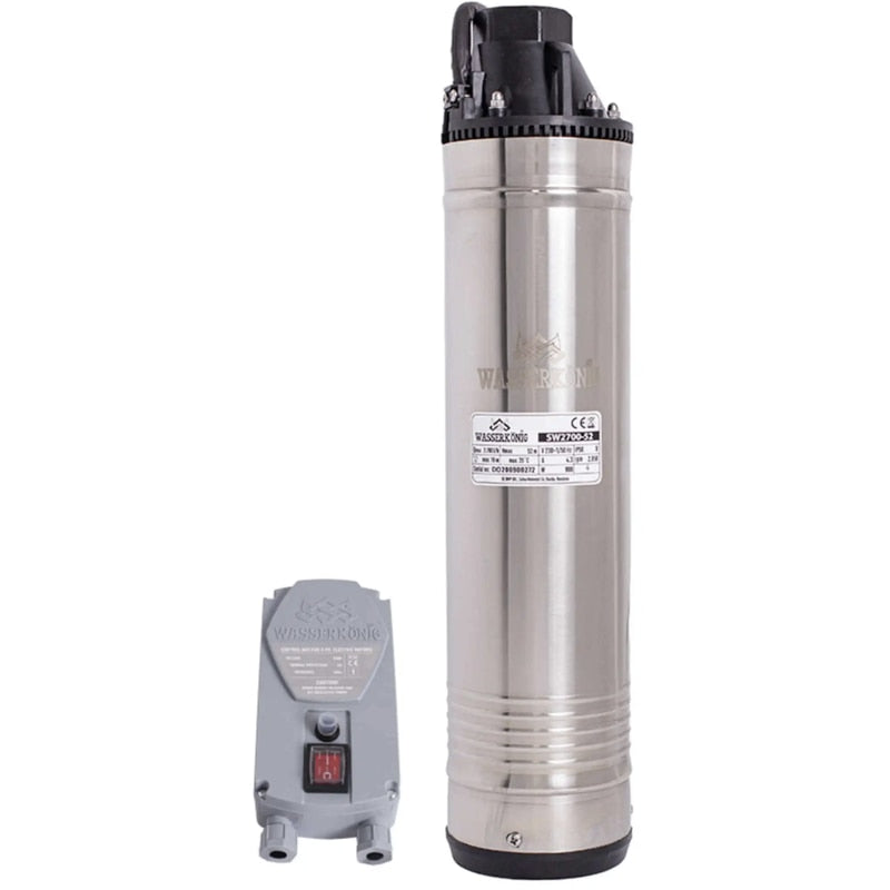 Pompa submersibila apa curata Wasserkonig, 900 W, carcasa inox, 2.7 mc/h, H max. 52 m, IP58, include pompa, panou comanda, cablu alimentare 10 m, clasa izolare B, bronz, 9kg, 35 grade, 52 m inaltime