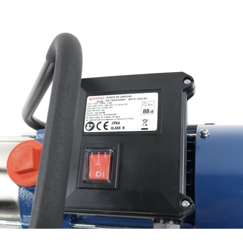 Pompa apa Grunman Plus, 1300 W, debit de apa max. 6 mc/h, inaltime pompare max. 55 m, 230 V, izolare B, presiune max 5.5 Bar, 1.5 m cablu, diametru racord 1 inch, IPX4