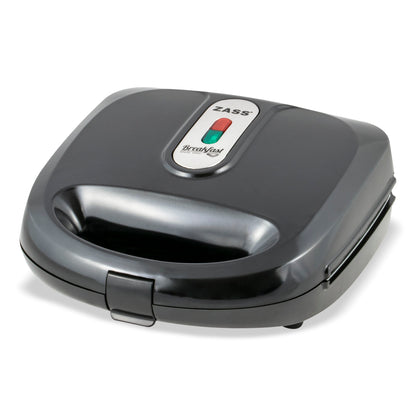 Sandwich-Maker Zass, putere 750W, placi grill teflonate detasabile, indicator LED, picioruse antialnuecare, culoare Negru
