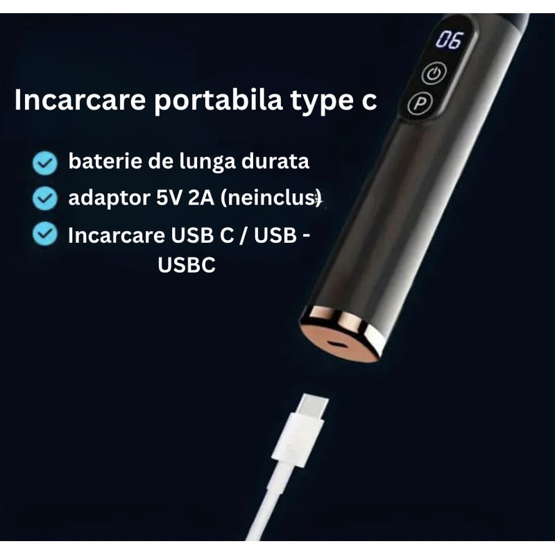 Pistolul electric de masaj muscular cu percutie este, modern, relaxare musculare, recuperarii efort fizic, 4 in 1 capete interschimbabile, masaj profund spate gat, umeri, brate si picioare, NETERRA