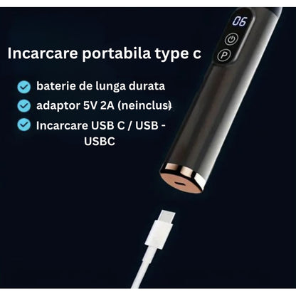 Pistolul electric de masaj muscular cu percutie este, modern, relaxare musculare, recuperarii efort fizic, 4 in 1 capete interschimbabile, masaj profund spate gat, umeri, brate si picioare, NETERRA