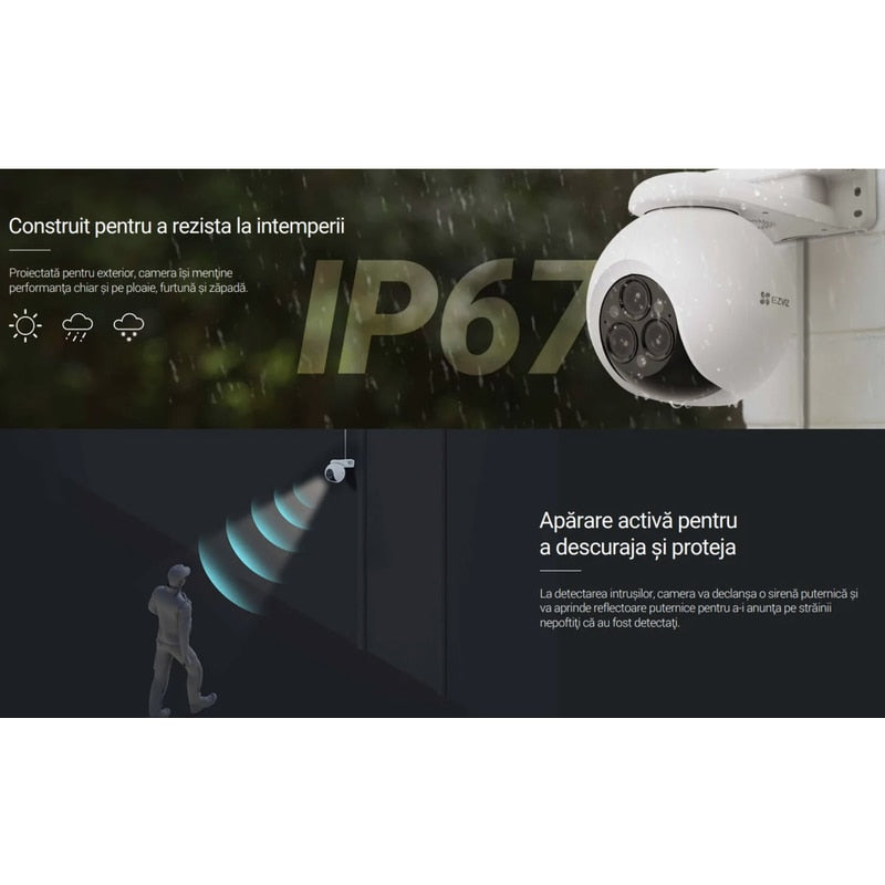Camera de supraveghere smart / inteligenta EZVIZ, 3 x 4MP, 2K+, 2560×1440, microfon, difuzor, Pan/Tilt, IR 30m, alb, exterior IP67, -30 ~50 °C, aplicatie telefon, max 512GB, comunicare bidirectionala