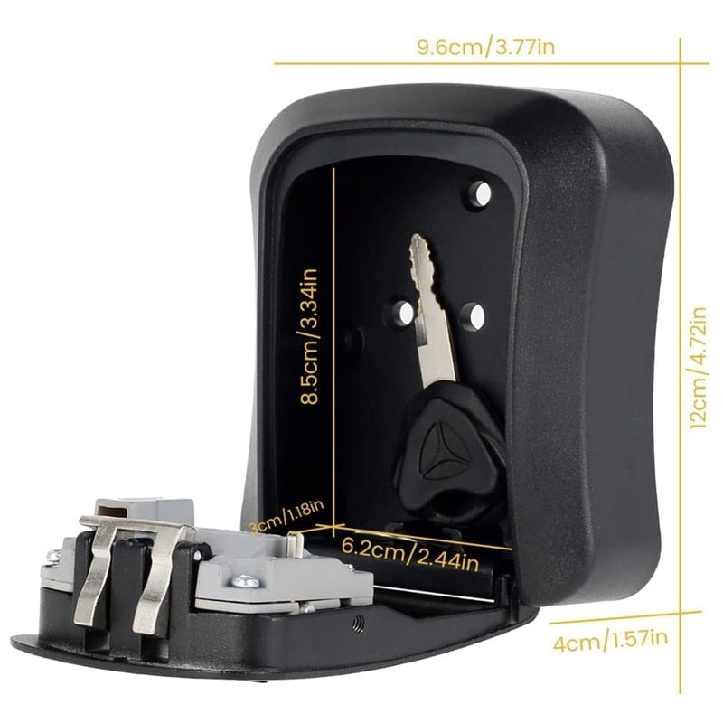 Cutie pentru Chei, NETERRA, montaj pe perete, Aliaj de Aluminiu, cu Cod Mecanic din 4 Cifre, spatiu generos, Impermeabila, IP 44, protectie exterior, 11, 5 × 9, 5 × 4 cm, Negru gri