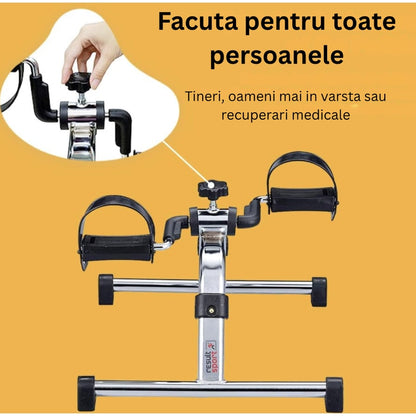 Mini bicicleta statica exercitii recuperare medicala, NETERRA, antrenament, pliabila, gri, exercitii picioare si brate, imbunatateste circulatia si mobilitatea, dimensiuni si dificultate ajustabila