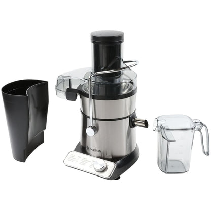 Storcator de fructe si legume, Paxton, 1000 W, 3 viteze, recipient pulpa 2 litri, recipient suc 1 litru, argintiu cu negru, otex inoxidabil, Element fixare capac, perie inclusa, 1 m, 230 V, 3.6 kg