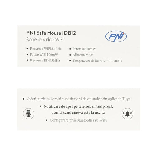 Sonerie video smart, inteligenta PNI, aplicatie telefon TUYA, viziune nocturna, sonerie de interior, usor de instalat, Wi-Fi, IP54, -26 grade pana la +80, exterior, alb