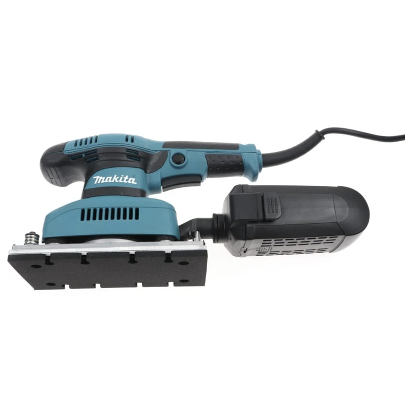 Slefuitor cu vibratii, Makita, 190 W cu 9 panze abrazive pentru metal, lemn, 1.6 kg, 72 dB, profesional, 230 V, 11000 vibratii pe minut, cu sac de colectarea prafului, maner cauciucat moale