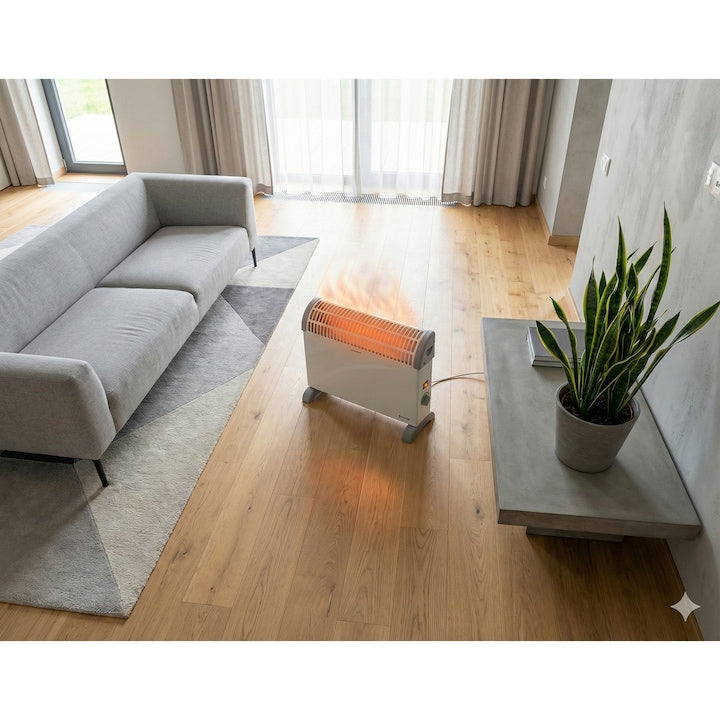 Convector electric, 2000 W, 3 trepte, termostat integrat, oprire automata, protectie supraincalzire, 535 x 385 x 196 mm