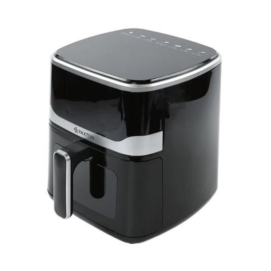 Friteuza cu aer cald, airfryer, Paxton, 1400 W, 5 litri, lumina interioara, timer, afisaj digital tactil, termostat reglabil, interval temperatura 80 la 200 grade, 7 programe, negru