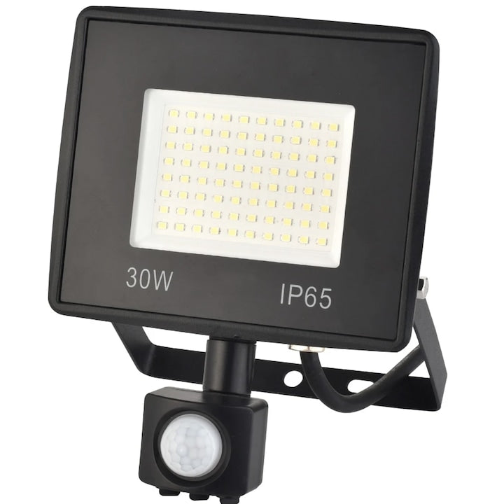 Proiector LED cu senzor de miscare Hoff, 30 W, 3900 lm, lumina rece, IP65, 6500K, 230V, autonomie 20.000 ore, modern