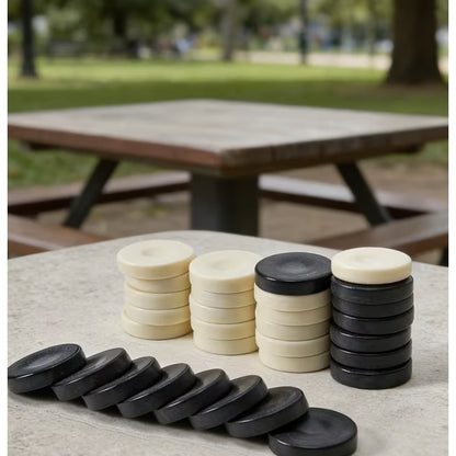 Set complet 30 piese, 2 zaruri mici, pentru table si dame, inlocuirea sau completarea jocurilor de backgammon si checkers, negru alb, durabilitate indelungata, din plastic, brand NETERRA