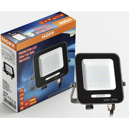 Proiector LED Hoff, 20 W, 2000 lm, lumina rece, protectie la umiditate si praf IP65, exterior si interior, 6500K