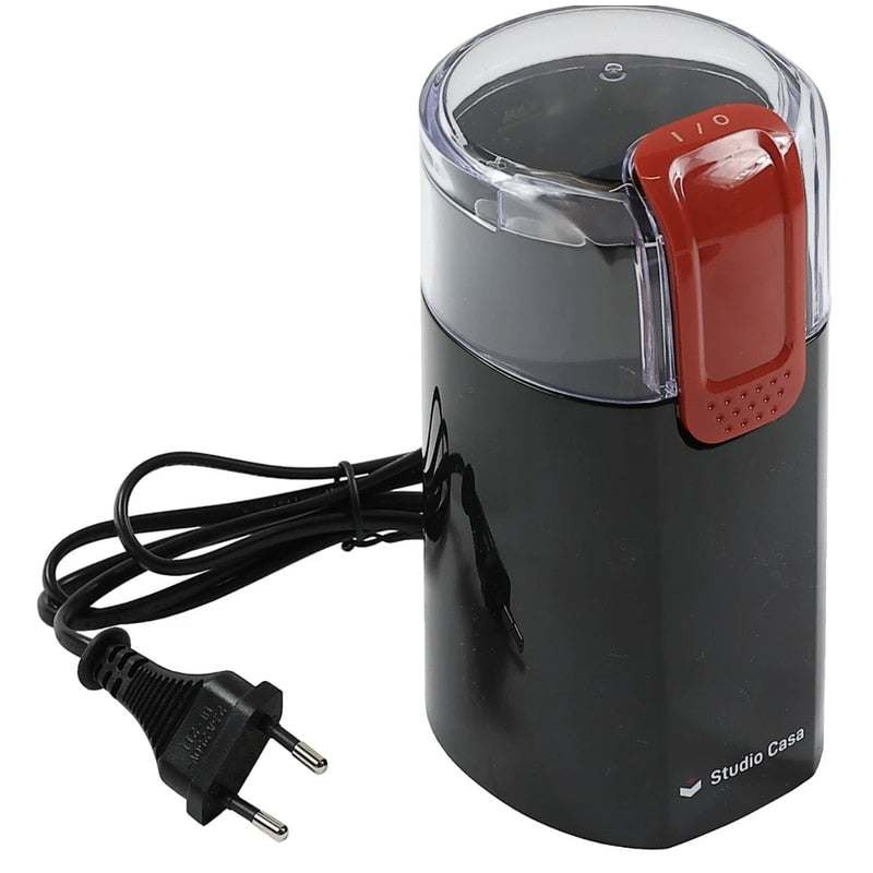 Rasnita cafea, Studio Casa, 150 W, capacitate de 30 g, utilizare rapida si practica, macinare uniforma, negru, 17x8.5x9 cm, 230 V, 0.58 kg, cablu 0.9 m, otel inoxidabil, protectie la supraincalzire