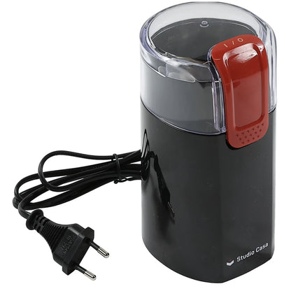 Rasnita cafea, Studio Casa, 150 W, capacitate de 30 g, utilizare rapida si practica, macinare uniforma, negru, 17x8.5x9 cm, 230 V, 0.58 kg, cablu 0.9 m, otel inoxidabil, protectie la supraincalzire