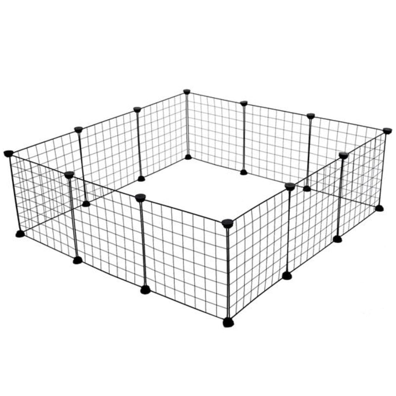 Tarc modular pentru animale mici si medii: iepuri, hamsteri, porcusori, pui, pisici, caini, 12 panouri 35 x 35 cm, constructie personalizata, interior, exterior, montaj rapid, metal, negru, NETERRA