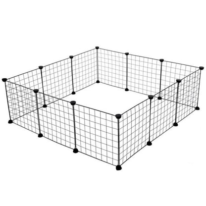 Tarc modular pentru animale mici si medii: iepuri, hamsteri, porcusori, pui, pisici, caini, 12 panouri 35 x 35 cm, constructie personalizata, interior, exterior, montaj rapid, metal, negru, NETERRA