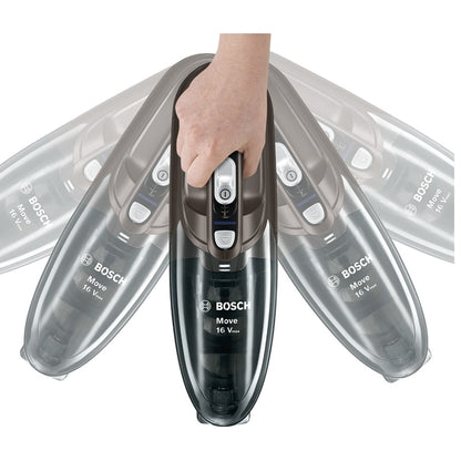 Aspirator fara sac Bosch, ciclonic, aspirare uscata, acumulator 14.4V, pentru uz casnic si auto, 40 min functionare continua, filtru lavabil, 0.4 litri, pentru colturi, 5 ore incarcare, 1.2 kg