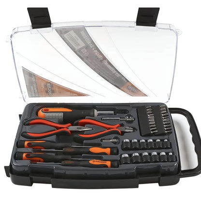Set surubelnite cu clesti si 34 accesorii Holzer Profi, surubelnita cu clichet, surubelnite drepte, cleste cu varf ascutit sau tais inclinat, adaptor pentru biti, prelungitor magnetic