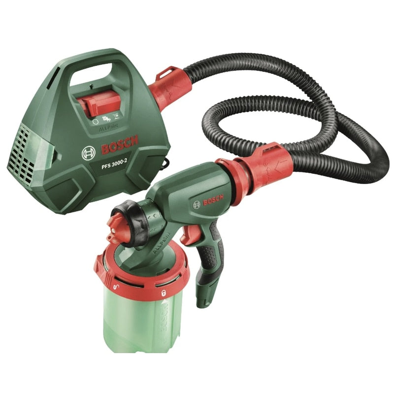Pistol de vopsit electric, Bosch, 650 W, pulverizare simpla a tuturor tipurilor de vopsea, pentru pereti, lacuri sau lazuri, 300 ml / min, 2.8 kg, 230 V, reumplere rapida, curea de umar, filtru