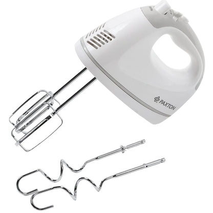 Mixer de mana, Paxton, 300 W, 5 viteze, functie Turbo, carlig framantare, paleta amestecare, buton de ejectare accesorii, alb cu gri, 1.16 kg, 82 db, 7.7 x 18.2 x 15.1 cm, 230V, 0.8 m, plastic metal