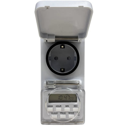 Priza programabila digital, protectie praf, umiditate IP44, protectie copii, 16 A, exterior, interior, 3680W max