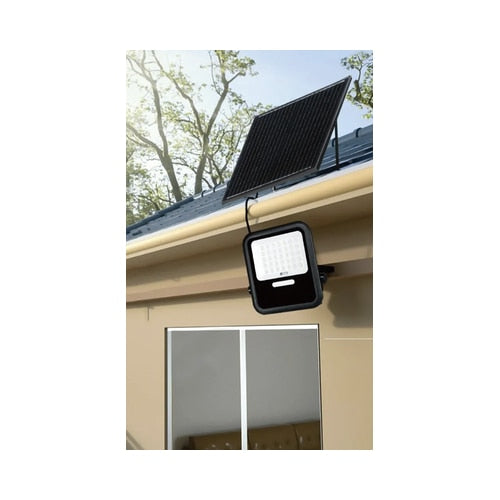 Proiector solar cu LED, 25 W, 2100lm, lumina rece, 6000K, cu telecomanda, negru, IP65, exterior, 12 ore iluminare, 6 ore incarcare, 30.000 ore autonomie