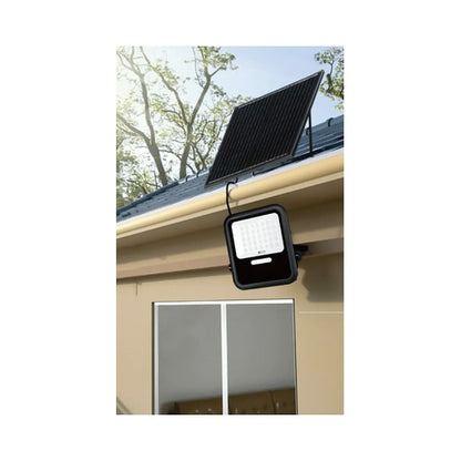 Proiector solar cu LED, 25 W, 2100lm, lumina rece, 6000K, cu telecomanda, negru, IP65, exterior, 12 ore iluminare, 6 ore incarcare, 30.000 ore autonomie