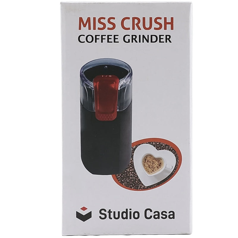 Rasnita cafea, Studio Casa, 150 W, capacitate de 30 g, utilizare rapida si practica, macinare uniforma, negru, 17x8.5x9 cm, 230 V, 0.58 kg, cablu 0.9 m, otel inoxidabil, protectie la supraincalzire
