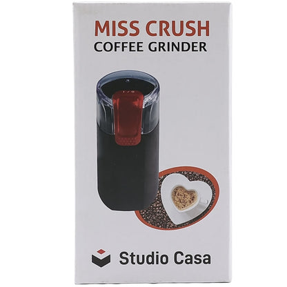 Rasnita cafea, Studio Casa, 150 W, capacitate de 30 g, utilizare rapida si practica, macinare uniforma, negru, 17x8.5x9 cm, 230 V, 0.58 kg, cablu 0.9 m, otel inoxidabil, protectie la supraincalzire
