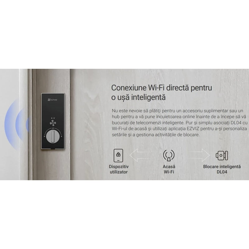 Incuietoare inteligenta EZVIZ, Wi-Fi, tastatura multifunctionala, verificare status deschidere, IP65, -25 pana la +55 grade, Umiditate de operare 95%, aplicatie Sisteme compatibile Android, iOS